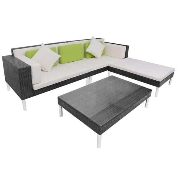 Set Mobilier De Grădină Cu Perne 4 Piese Negru Poliratan 42944